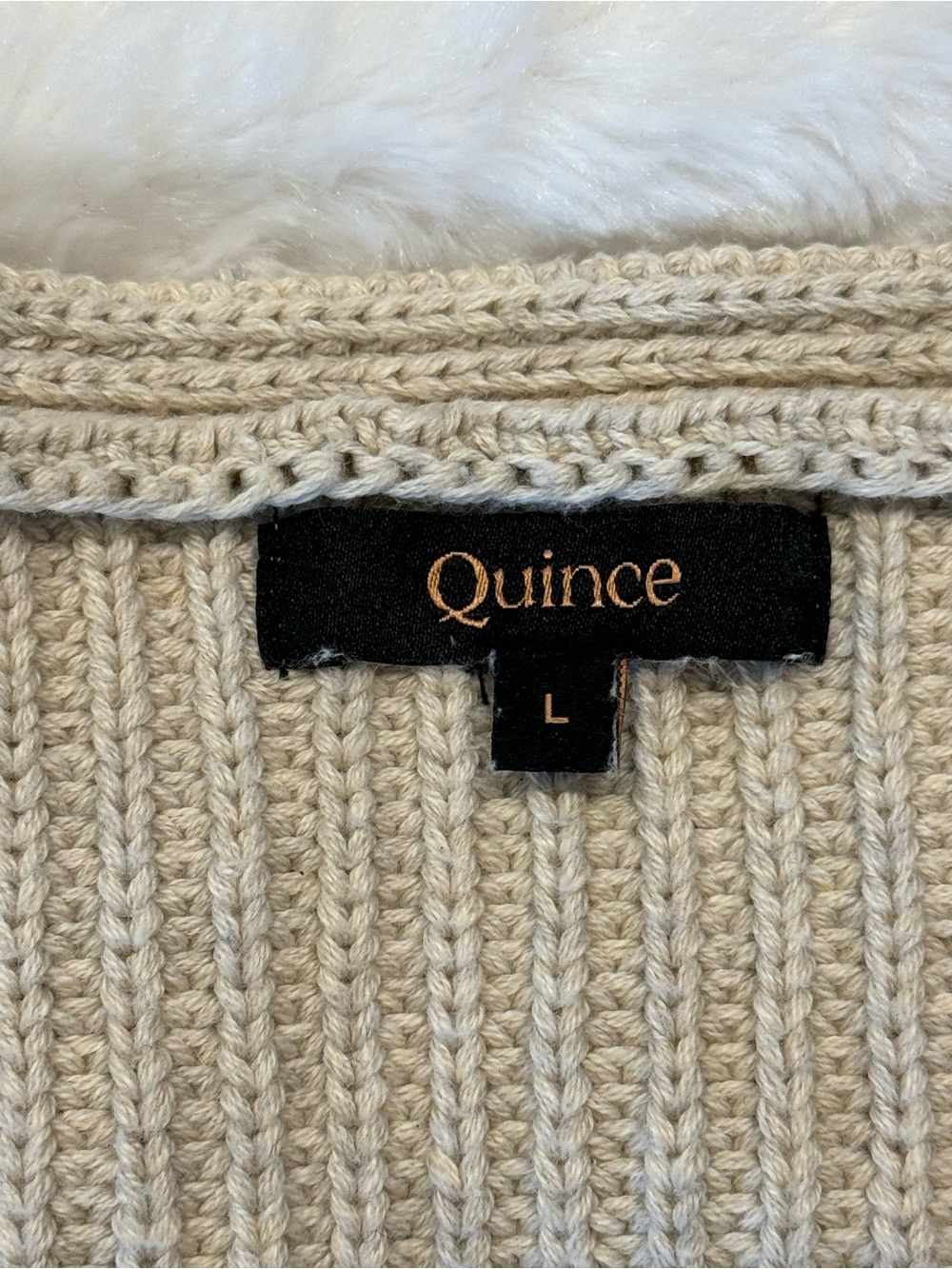 Quince Fisherman V-Neck Sweater 100% Organic Cotton in Speckled Beige Size Large - Picture 11 of 15